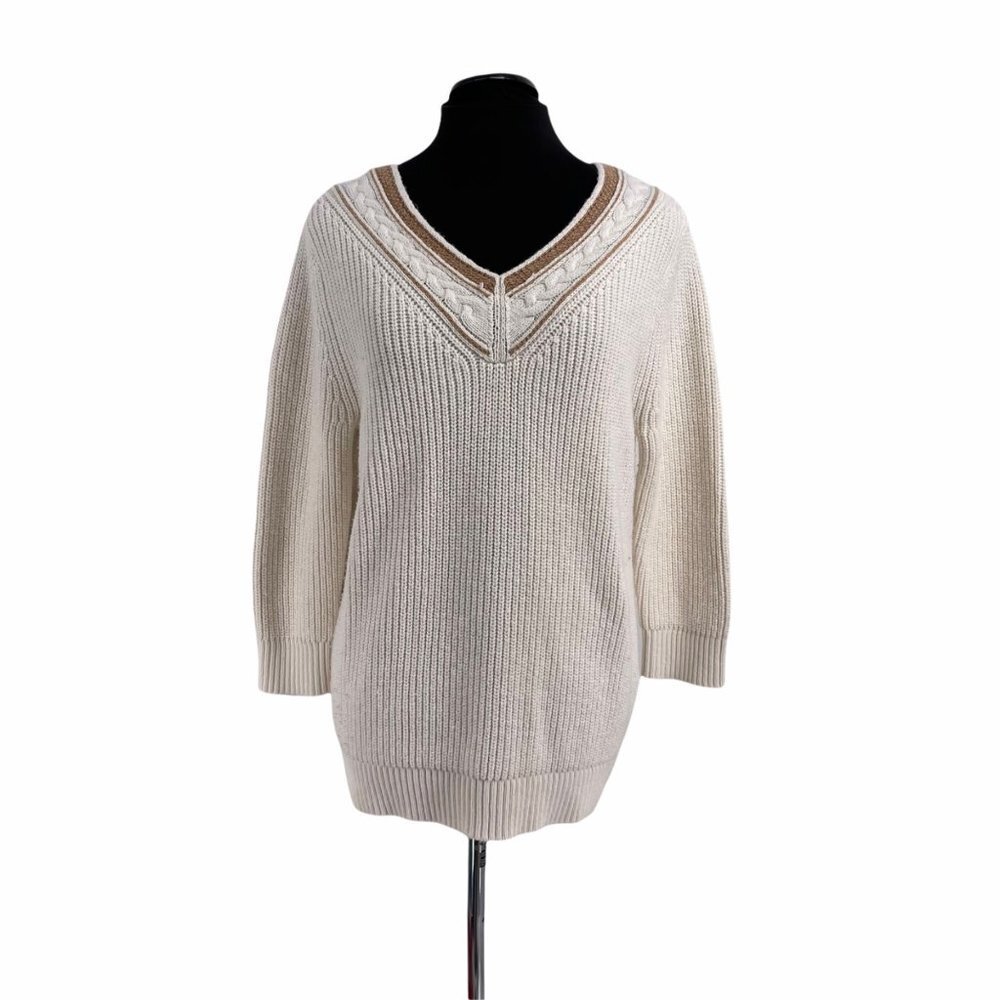 Vintage chunky knit sweater cream cable knit Lands end size Large